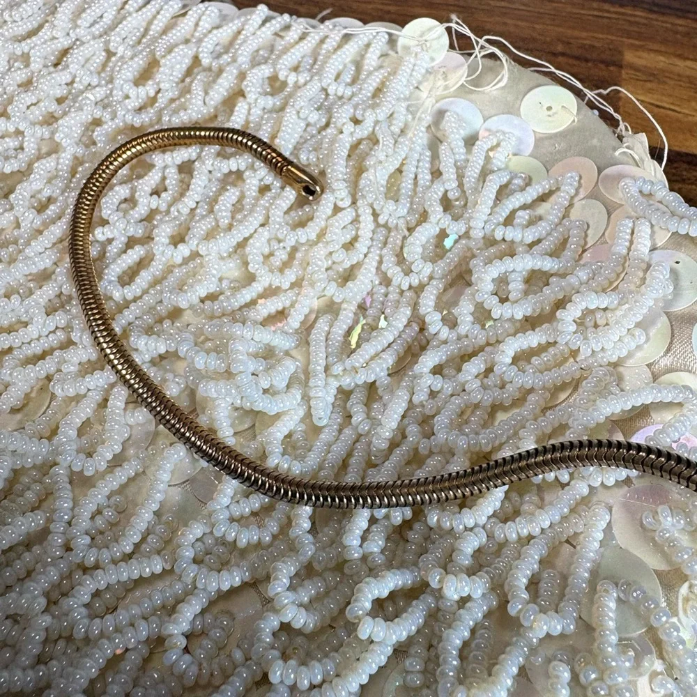Vintage Ohrbach’s Beaded Evening Clutch Hong Kong White Looped Beads